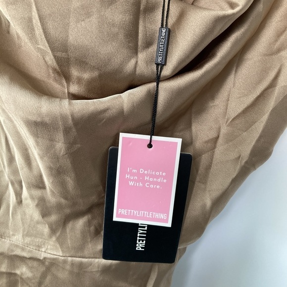 PrettyLittleThing Champagne Satin Cowl Neck Bodycon Dress Size 6 - Picture 3 of 13